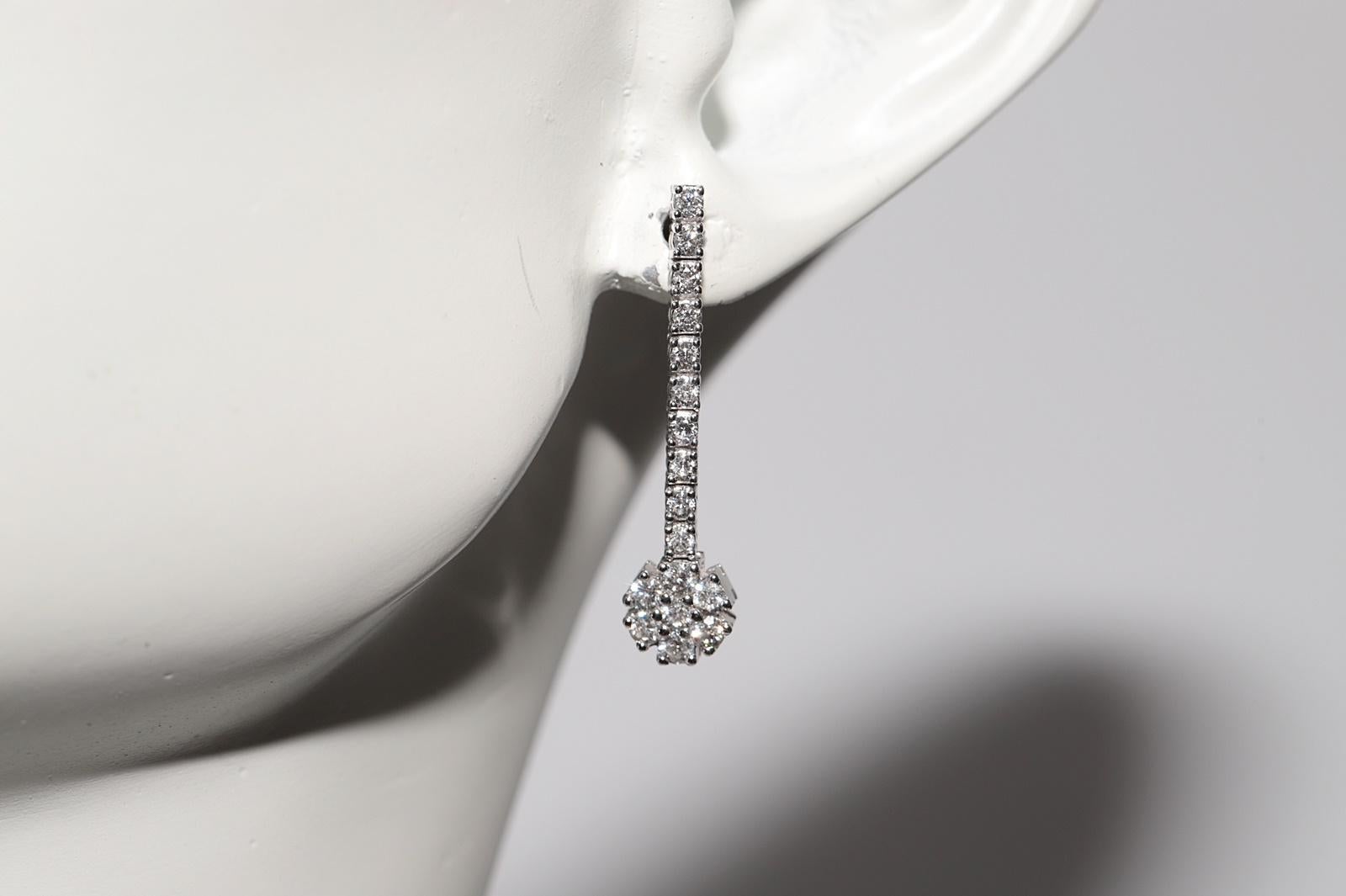 18k Gold New Made Natural Diamond Decorated Drop Earring in vendita 5
