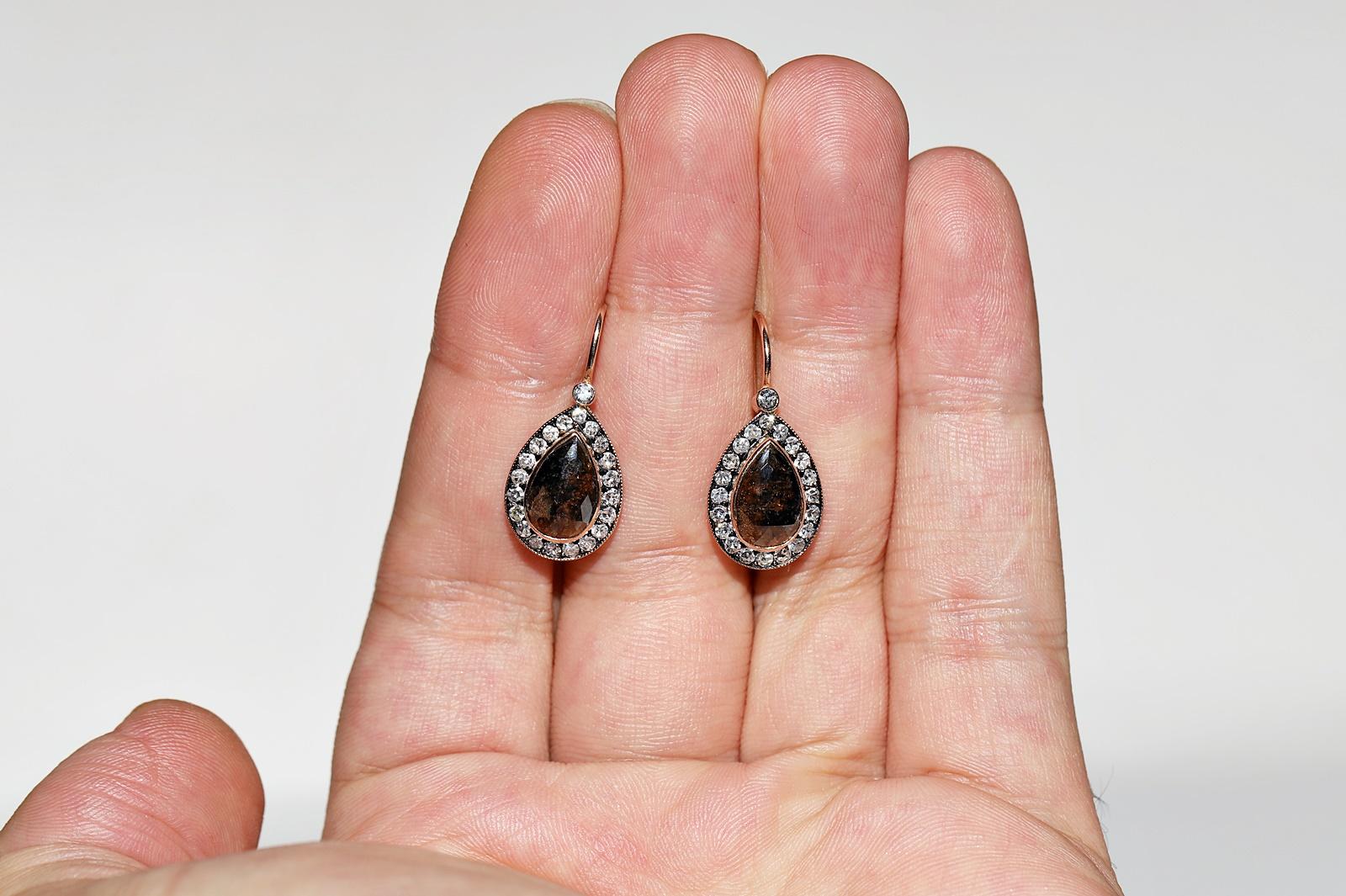 Pendiente Gota Decorado con Diamantes Naturales de Oro 18k de Nueva Fabricación en venta 6