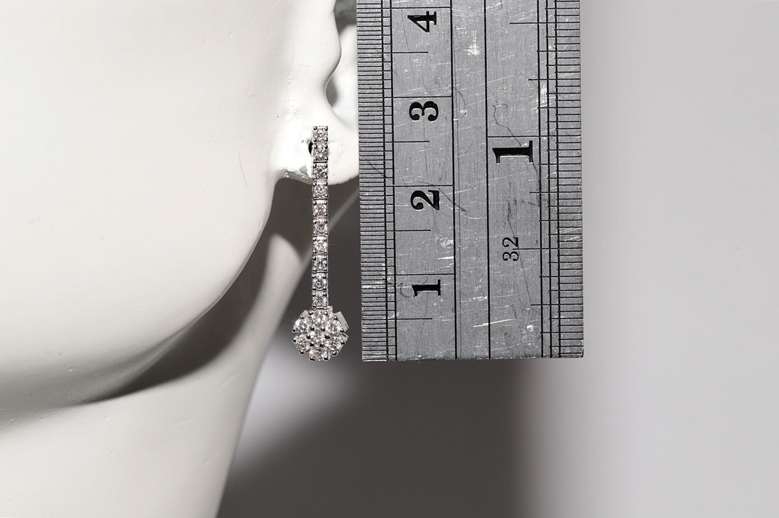 18k Gold New Made Natural Diamond Decorated Drop Earring in vendita 7