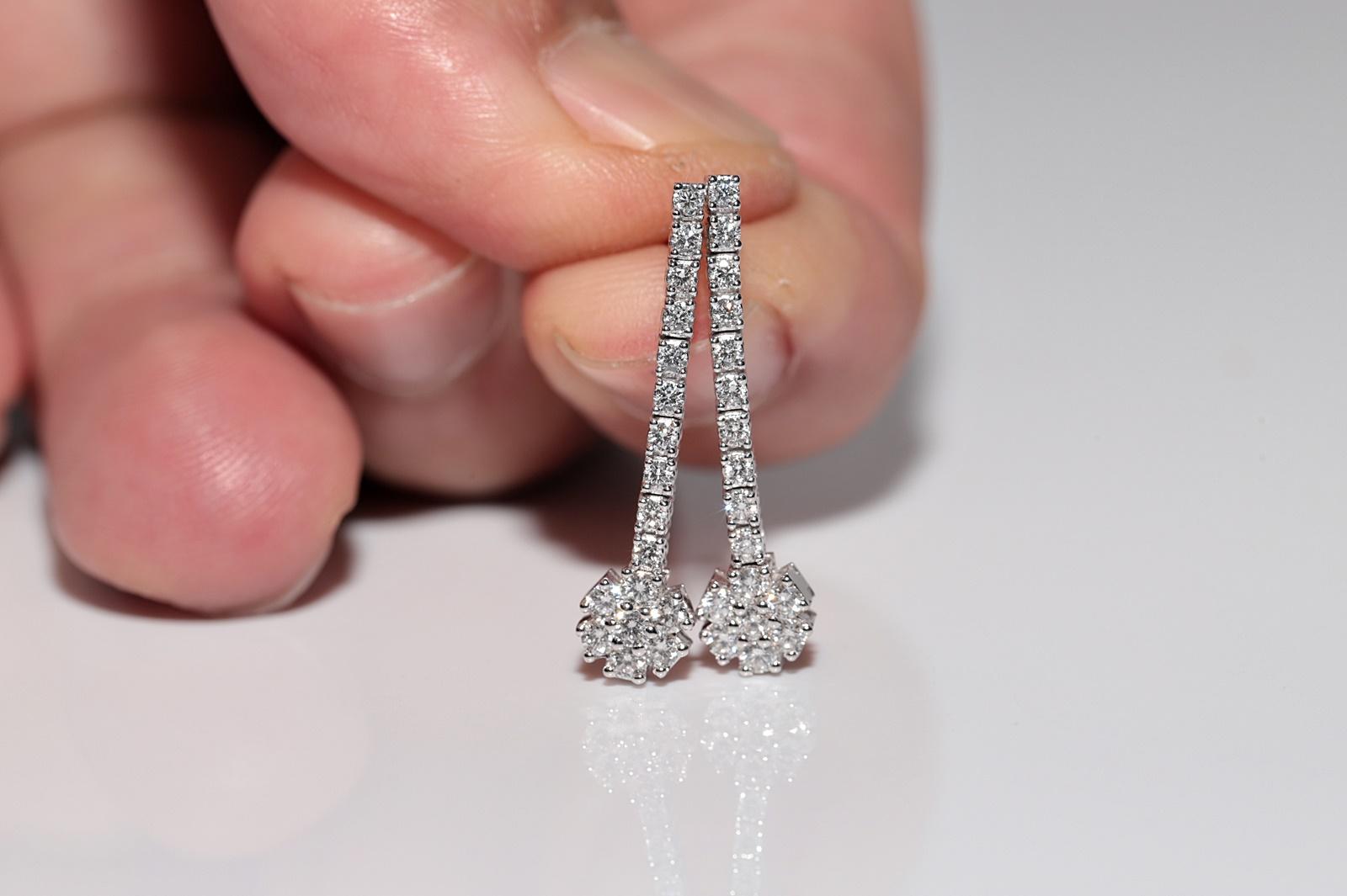 18k Gold New Made Natural Diamond Decorated Drop Earring in vendita 8