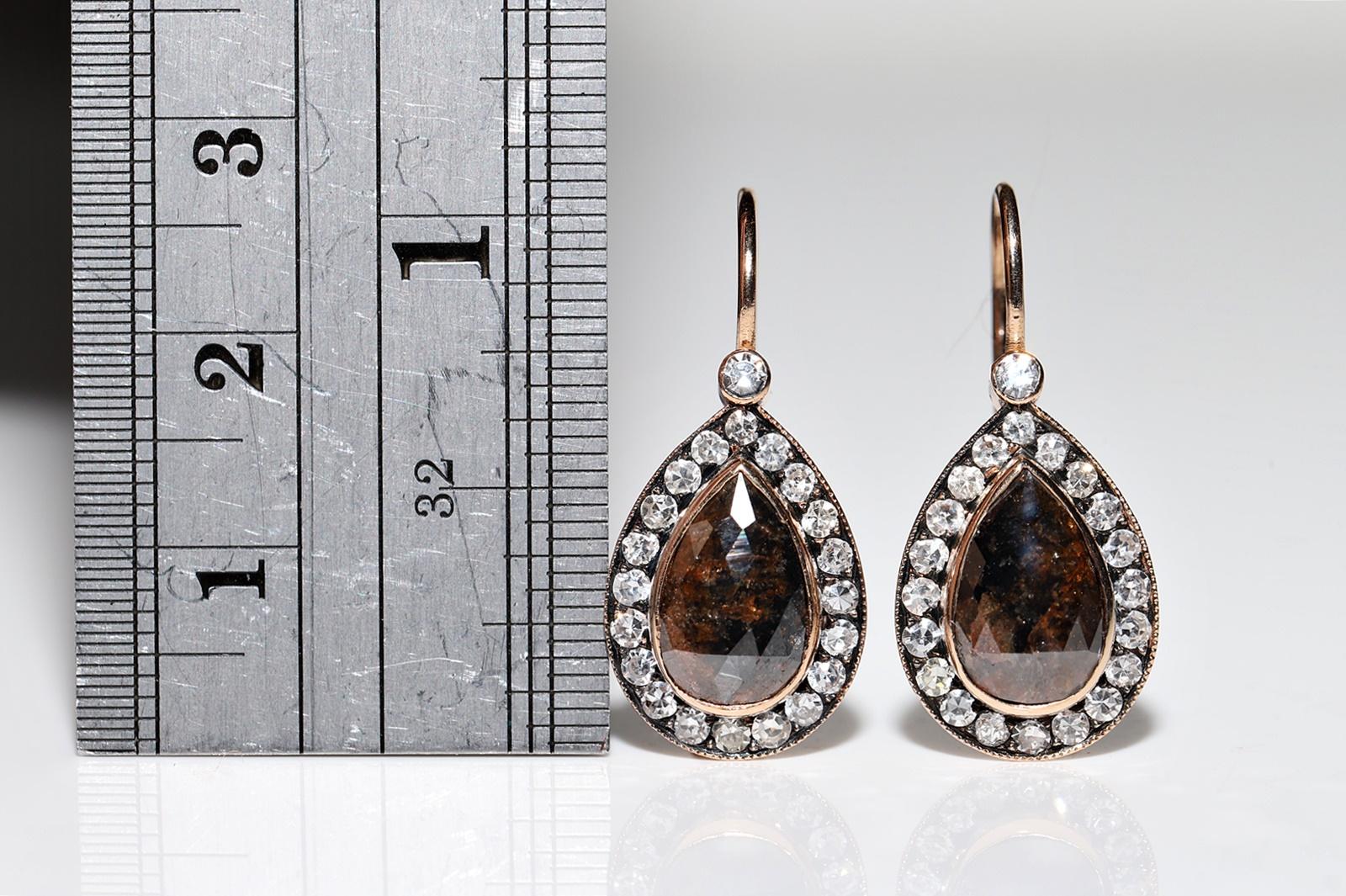  18k Gold New Made Natural Diamond Decorated Drop Earring  In Good Condition For Sale In Fatih/İstanbul, 34
