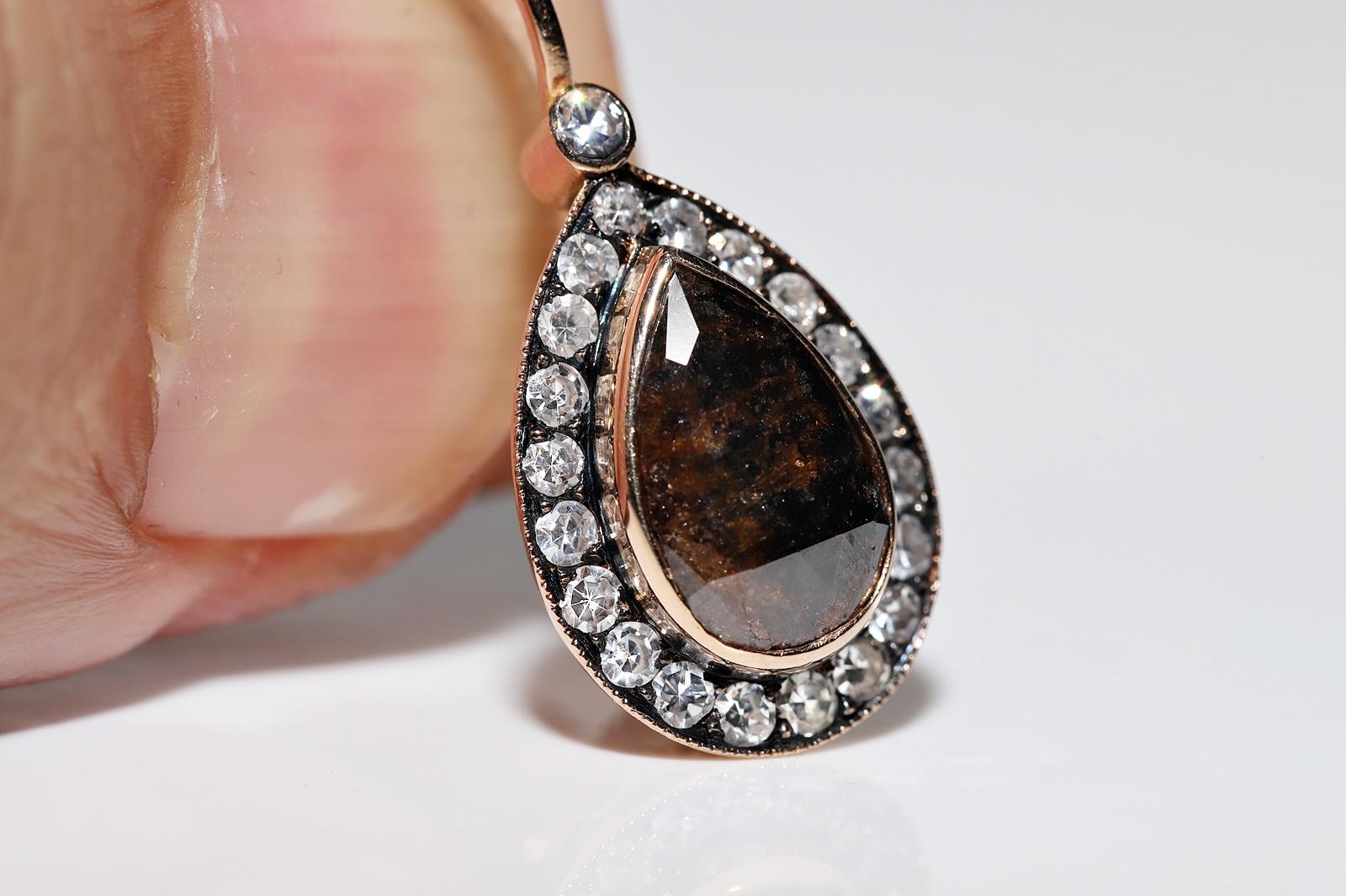Pendiente Gota Decorado con Diamantes Naturales de Oro 18k de Nueva Fabricación en venta 2