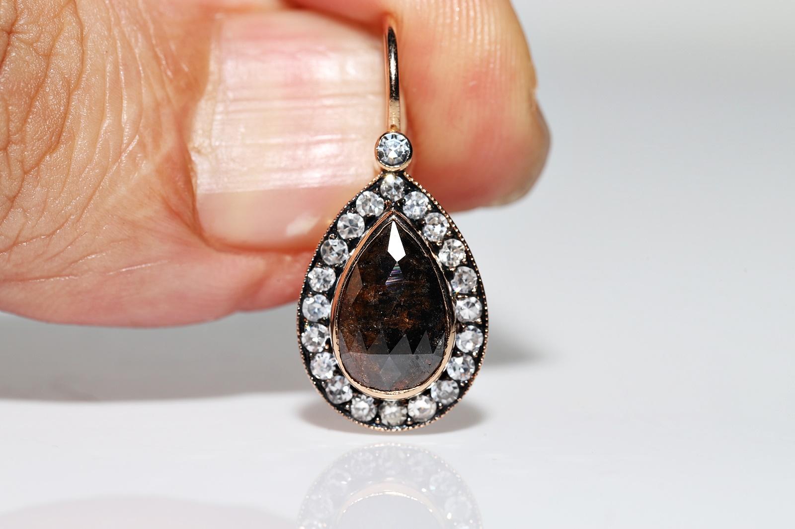 Pendiente Gota Decorado con Diamantes Naturales de Oro 18k de Nueva Fabricación en venta 3