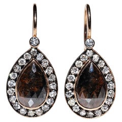  18k Gold New Made Natural Diamond Decorated Drop Earring 