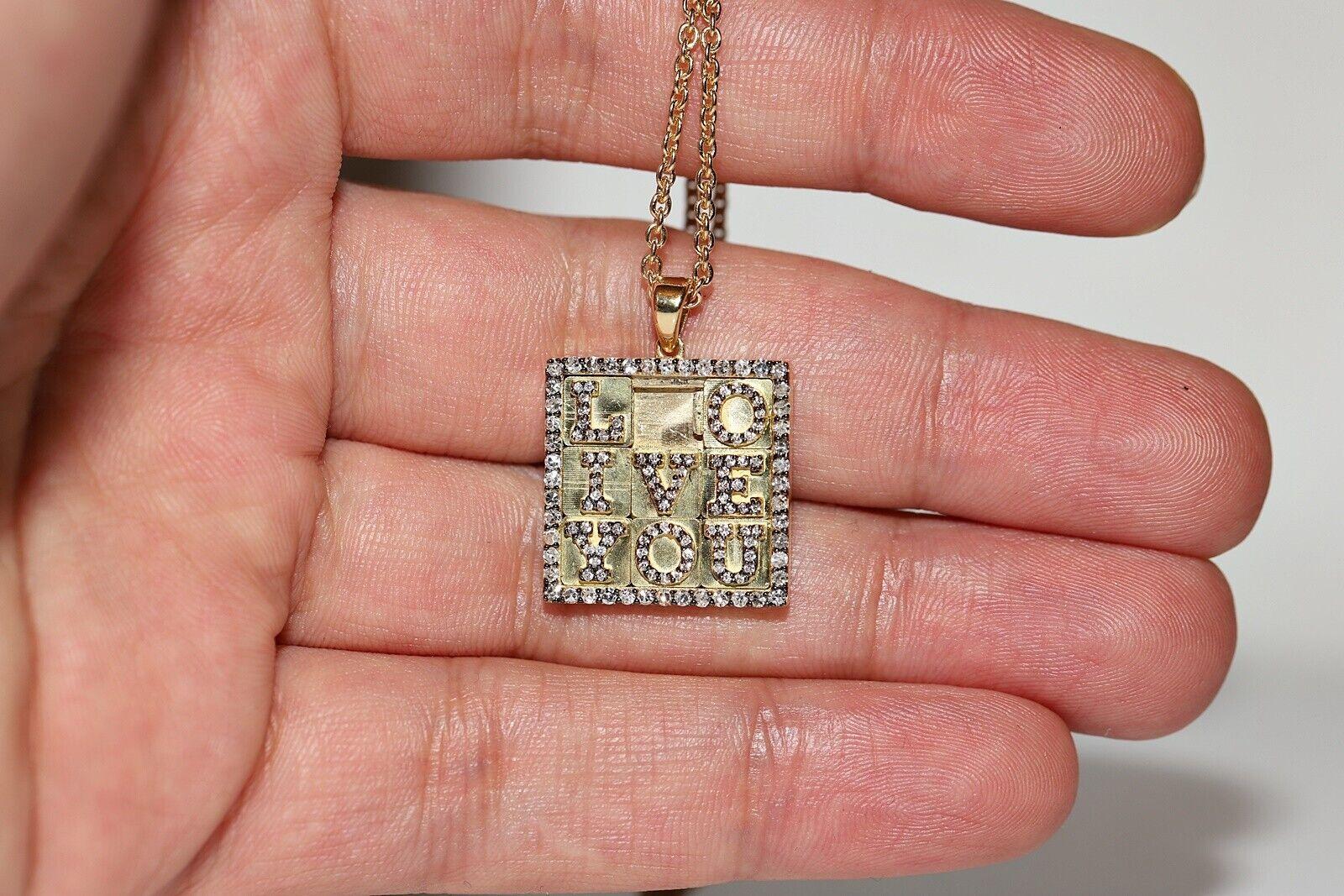 Modern 18k Gold New Made Natural Diamond Decorated I love you Written Pendant Necklace For Sale