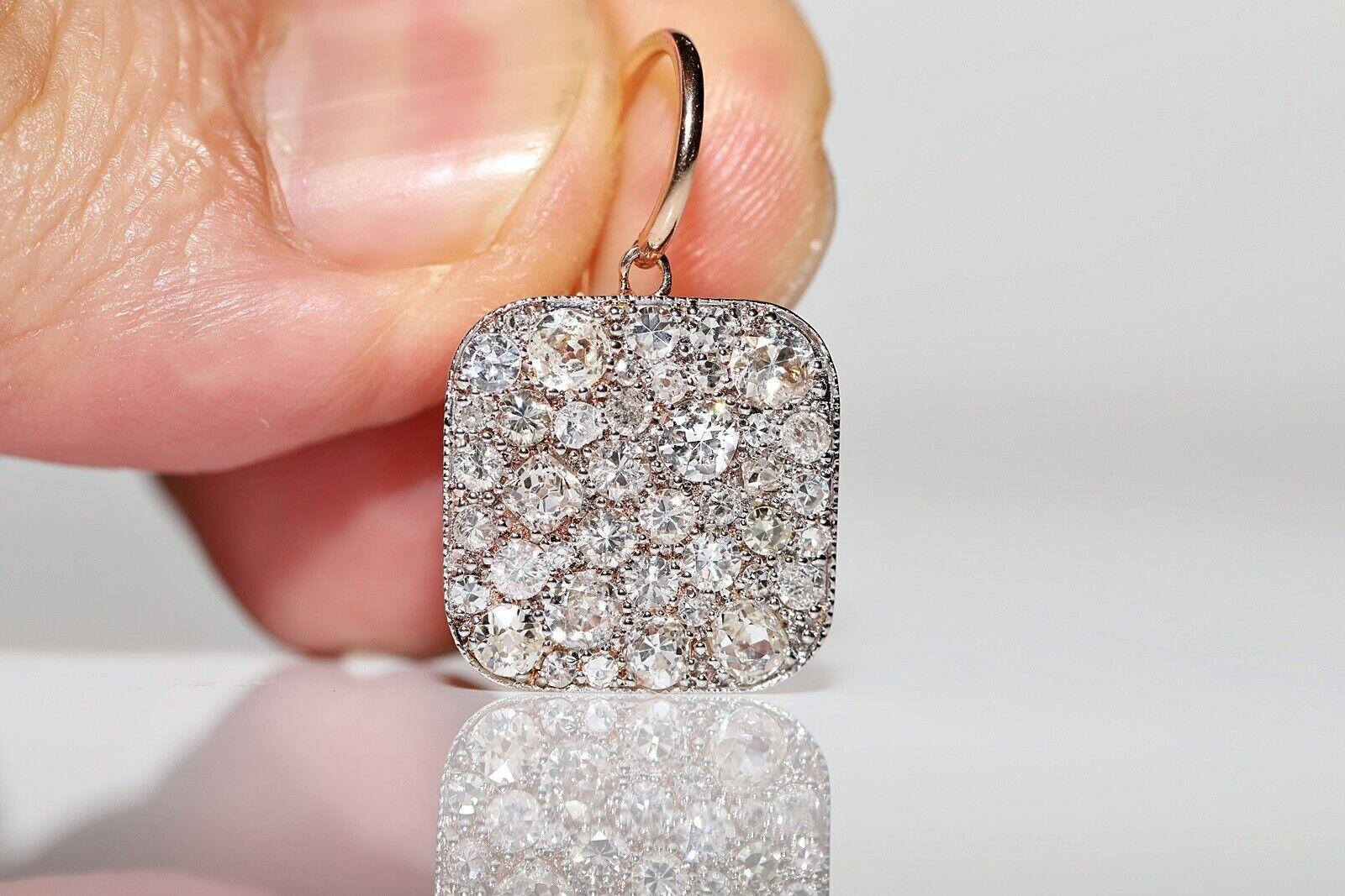 Old Mine Cut 18k Gold New Made Natural Diamond Decorated Pretty Earring  For Sale