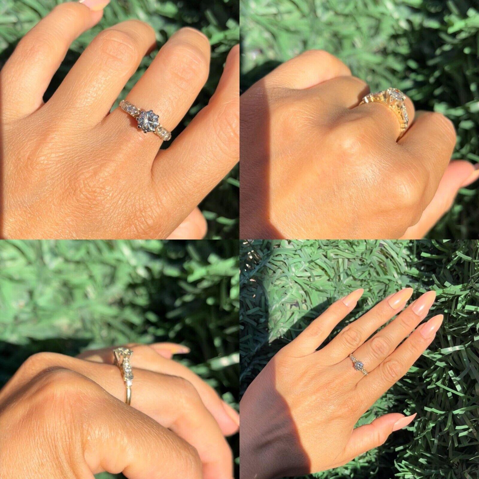 Anello solitario decorato con diamanti naturali in oro 18 carati di nuova produzione in vendita 6