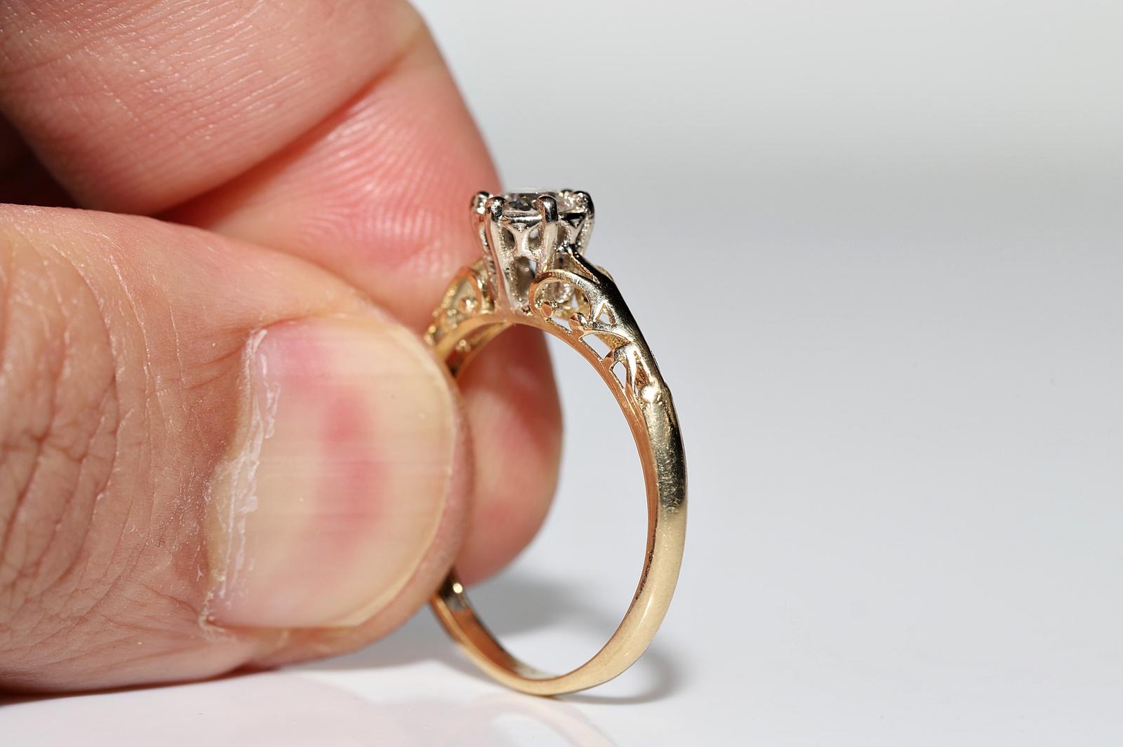 18k Gold New Made Natural Diamond Decorated Solitaire Ring For Sale 8