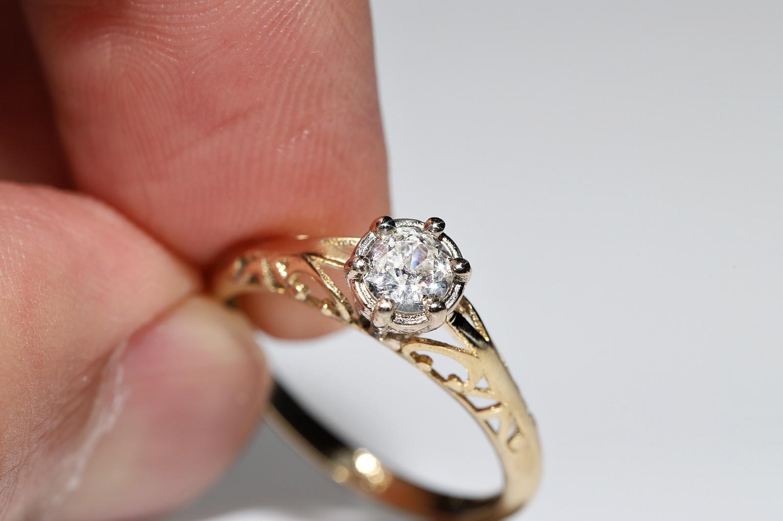 18k Gold New Made Natural Diamond Decorated Solitaire Ring For Sale 9