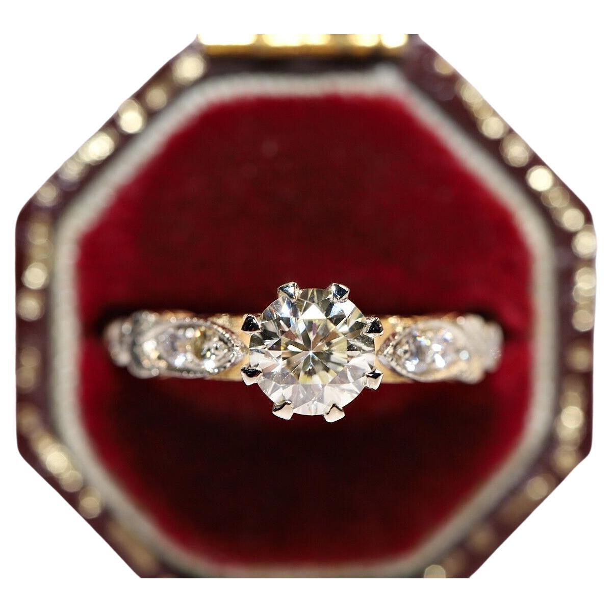 18k Gold New Made Natural Diamond Decorated Solitaire Ring  For Sale