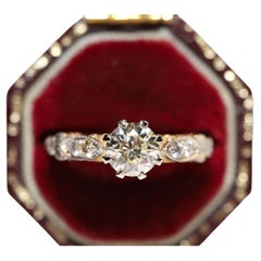 18k Gold New Made Natural Diamond Decorated Solitaire Ring 