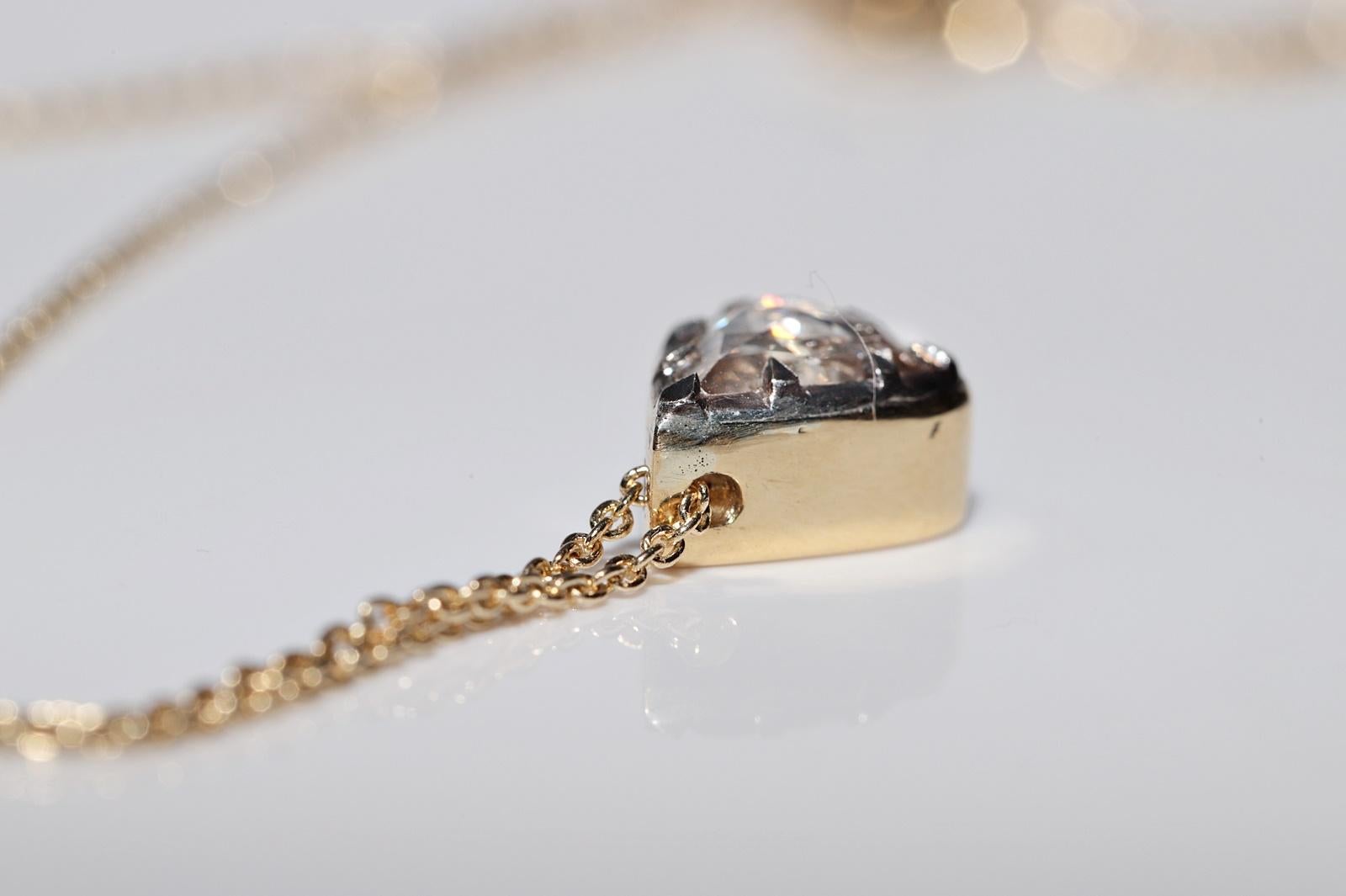 18k Gold New Made Natural Drop Rose Cut Diamond Pendant Solitaire Necklace For Sale 7