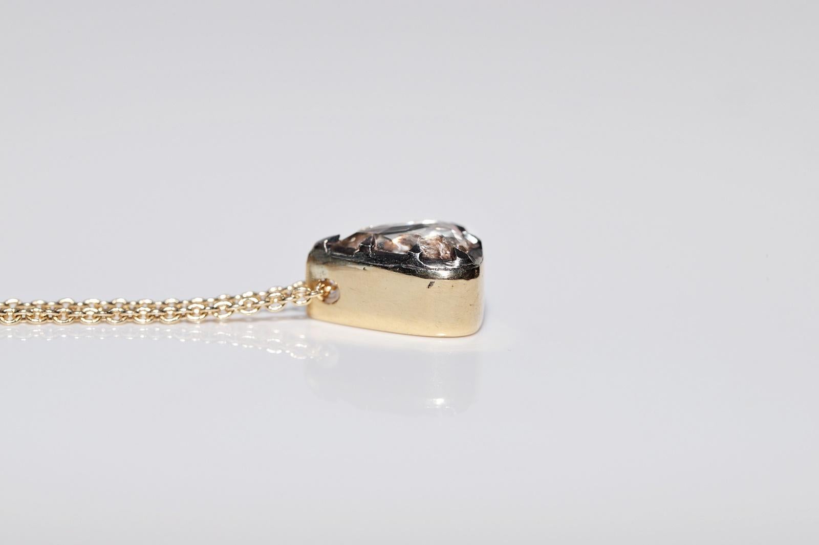 18k Gold New Made Natural Drop Rose Cut Diamond Pendant Solitaire Necklace For Sale 10