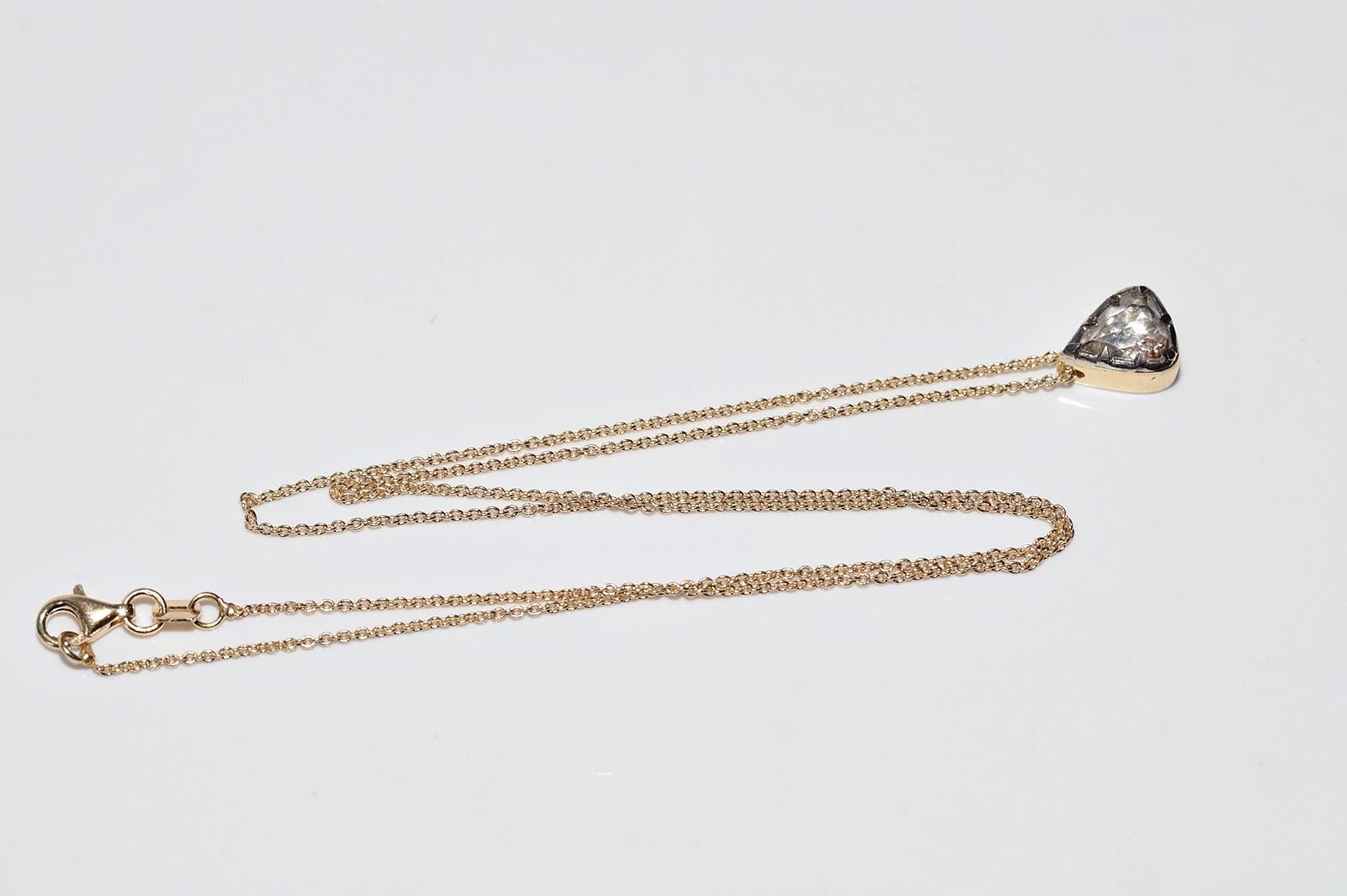18k Gold New Made Natural Drop Rose Cut Diamond Pendant Solitaire Necklace For Sale 14