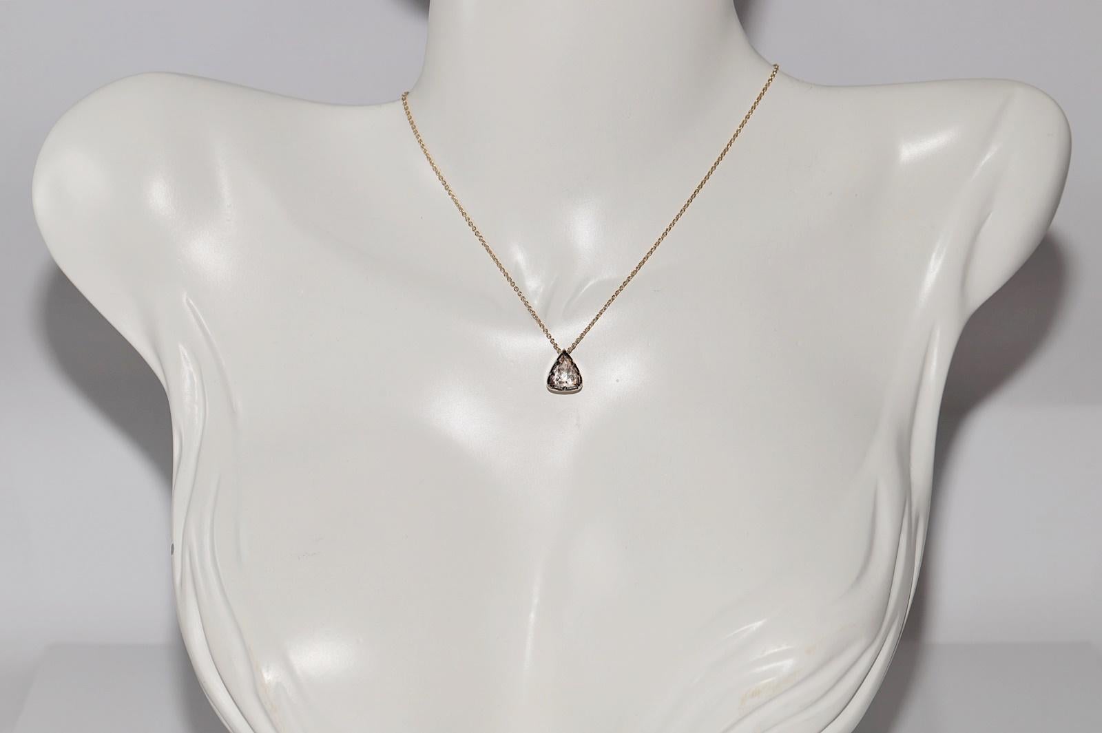 18k Gold New Made Natural Drop Rose Cut Diamond Pendant Solitaire Necklace For Sale 15