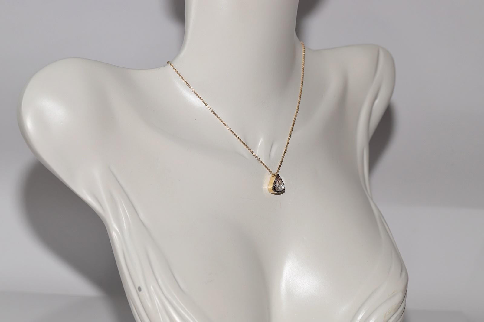Modern 18k Gold New Made Natural Drop Rose Cut Diamond Pendant Solitaire Necklace For Sale