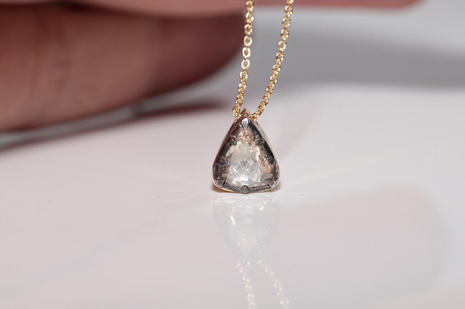 18k Gold New Made Natural Drop Rose Cut Diamond Pendant Solitaire Necklace In Good Condition For Sale In Fatih/İstanbul, 34