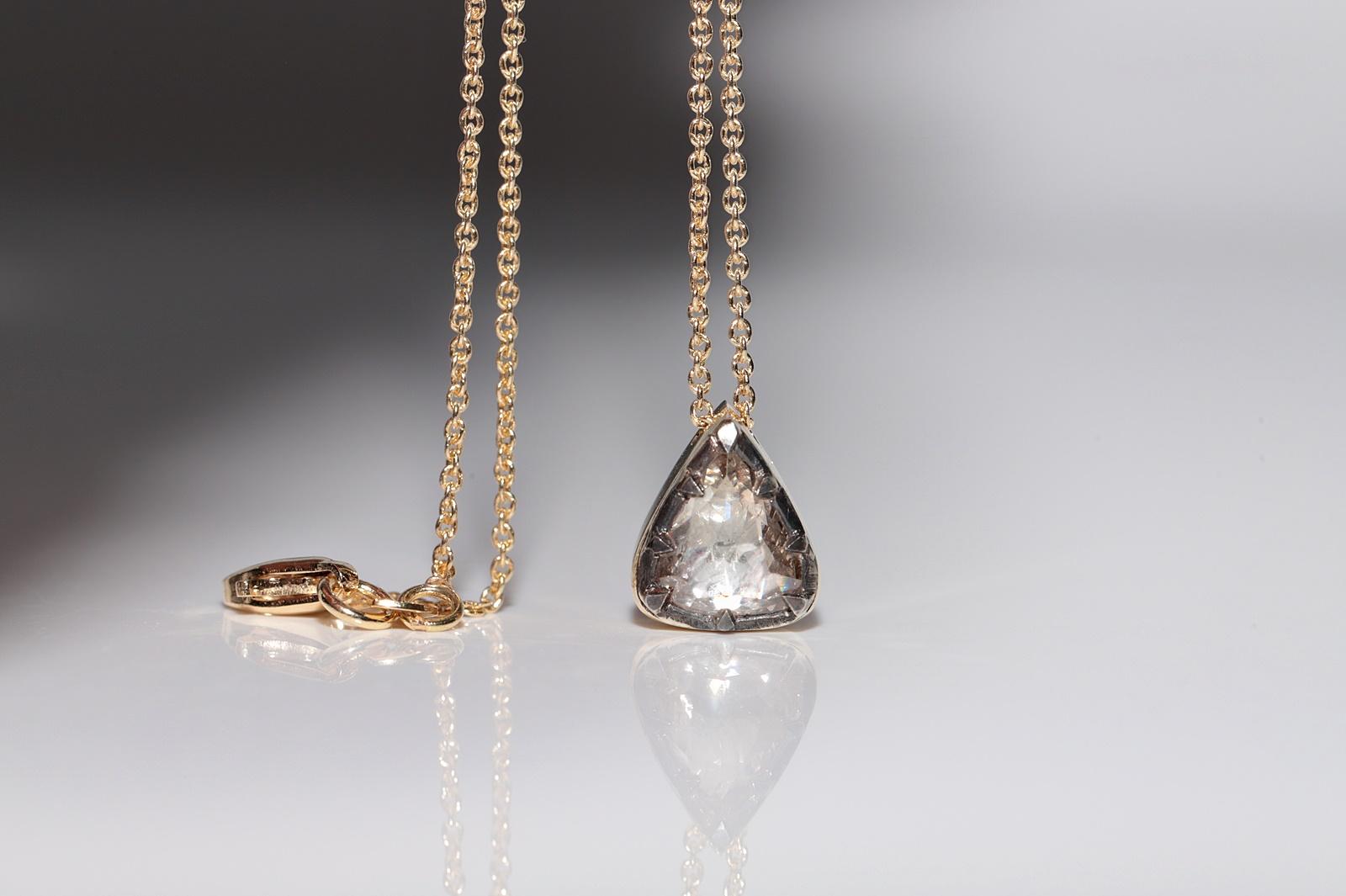18k Gold New Made Natural Drop Rose Cut Diamond Pendant Solitaire Necklace For Sale 1