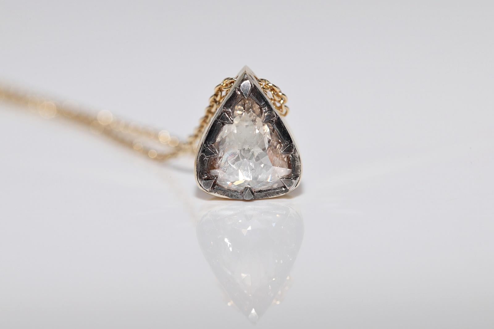 18k Gold New Made Natural Drop Rose Cut Diamond Pendant Solitaire Necklace For Sale 2