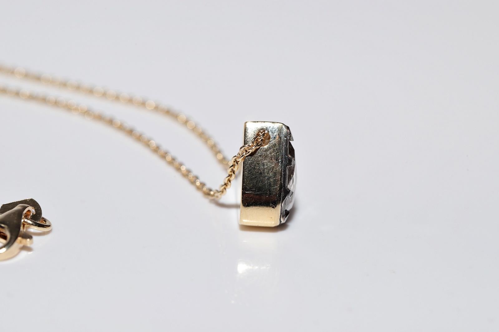18k Gold New Made Natural Drop Rose Cut Diamond Pendant Solitaire Necklace For Sale 3