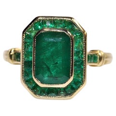 18K Gold New Made Natural Emerald Decorated Pretty Ring