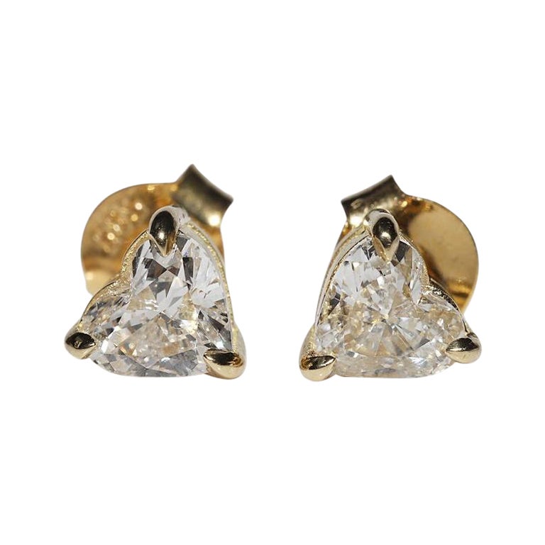Pendiente solitario decorado con diamantes naturales talla corazón en oro de 18k de nueva factura