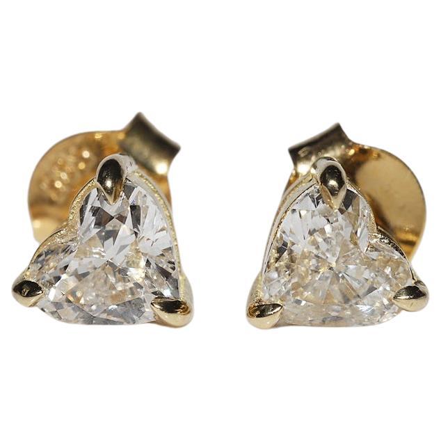 Or 18k New Made Natural Heart Cut Diamond Decorated Solitaire Earring
