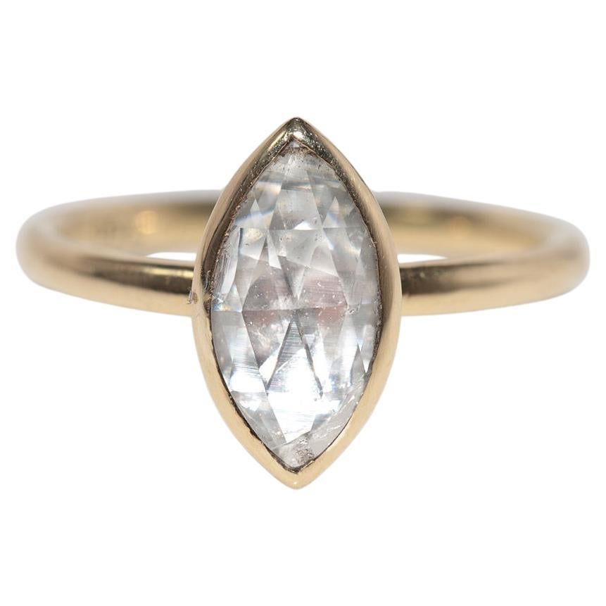 18k Gold New Made Natural  Marquise Cut Rose Cut Diamond  Solitaire Ring