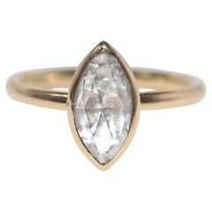 18k Gold New Made Natural  Marquise Cut Rose Cut Diamond  Solitaire Ring