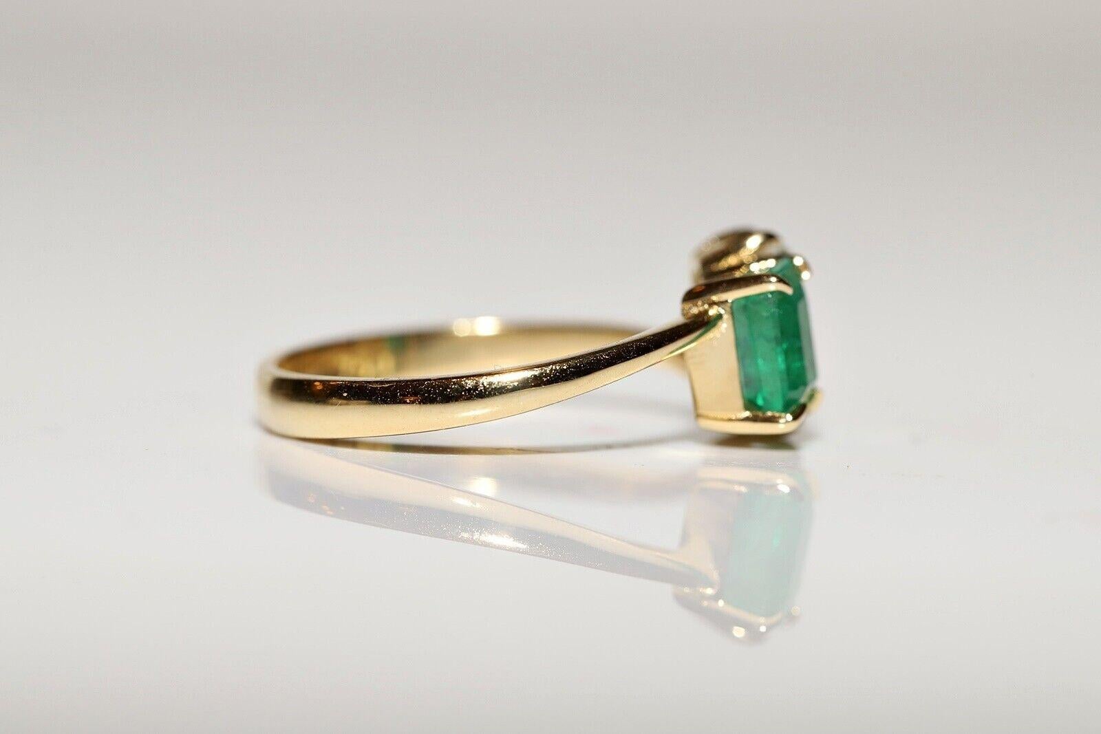 18 Karat Gold Neuer natürlicher Altschliff Diamant und Smaragd Dekorierter Ring mit Smaragd  im Angebot 4