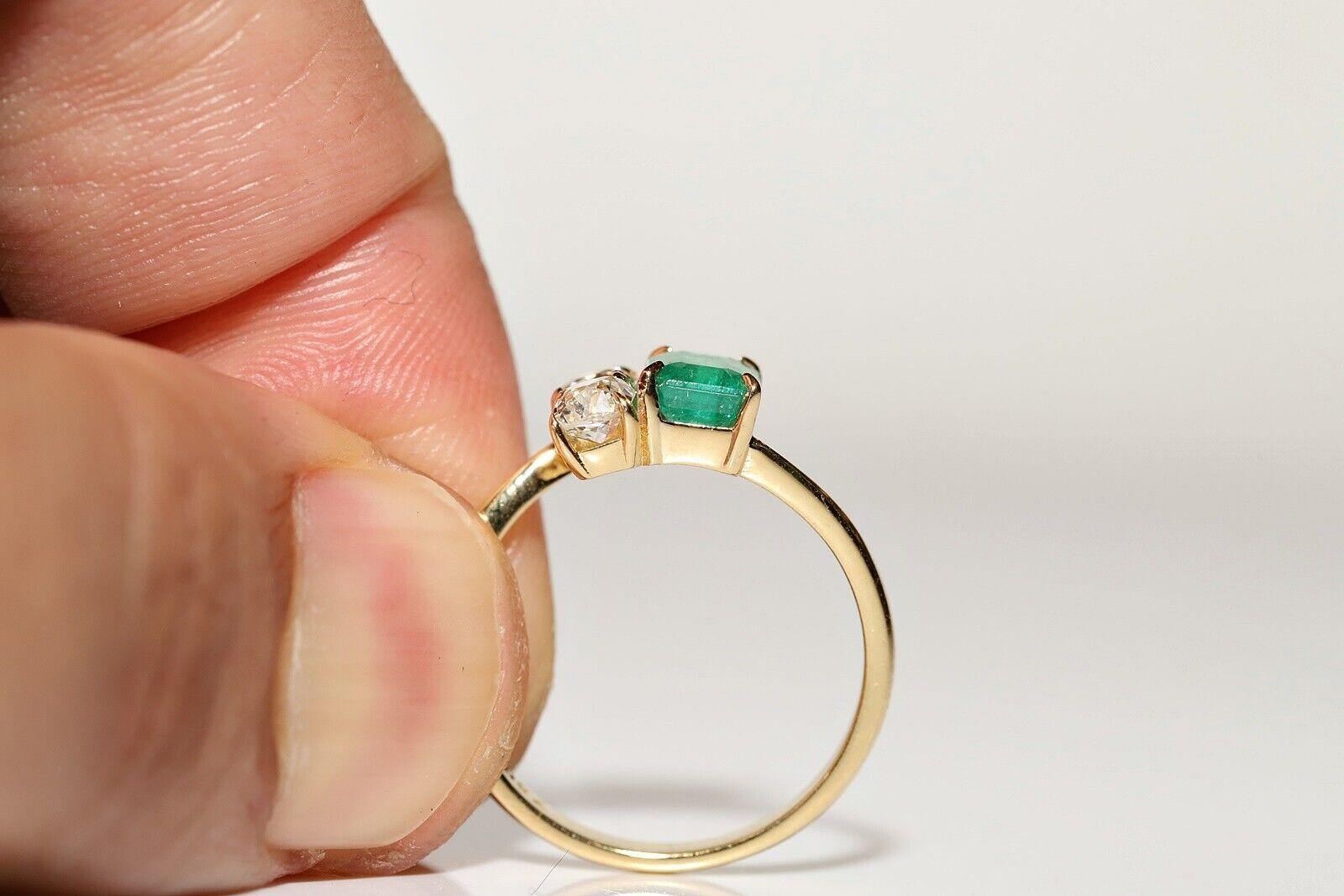 18 Karat Gold Neuer natürlicher Altschliff Diamant und Smaragd Dekorierter Ring mit Smaragd  im Angebot 5