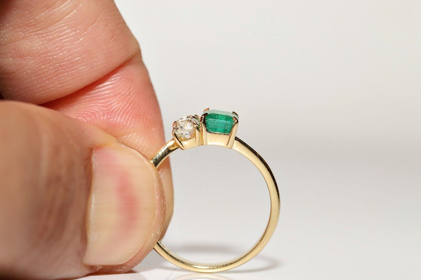 18 Karat Gold Neuer natürlicher Altschliff Diamant und Smaragd Dekorierter Ring mit Smaragd im Angebot 5