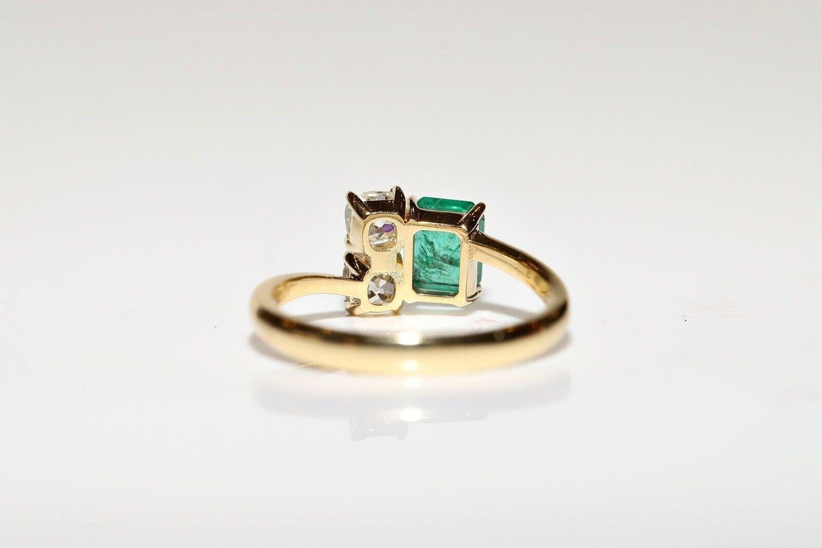 18 Karat Gold Neuer natürlicher Altschliff Diamant und Smaragd Dekorierter Ring mit Smaragd  im Angebot 6