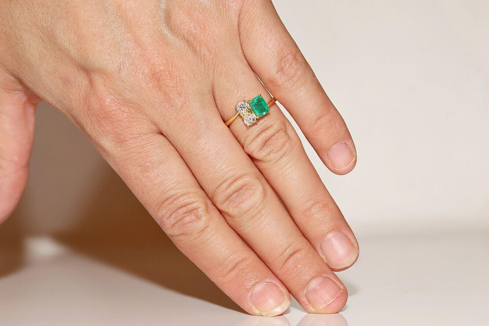 18 Karat Gold Neuer natürlicher Altschliff Diamant und Smaragd Dekorierter Ring mit Smaragd im Angebot 8