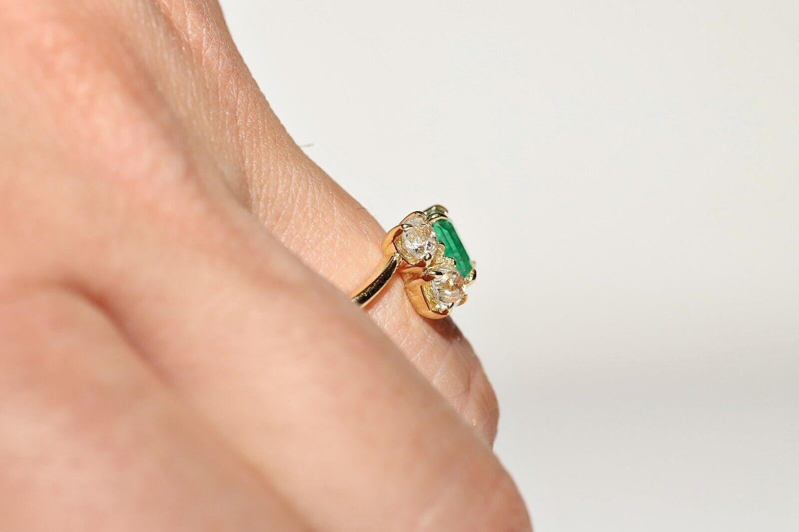 18 Karat Gold Neuer natürlicher Altschliff Diamant und Smaragd Dekorierter Ring mit Smaragd im Angebot 9