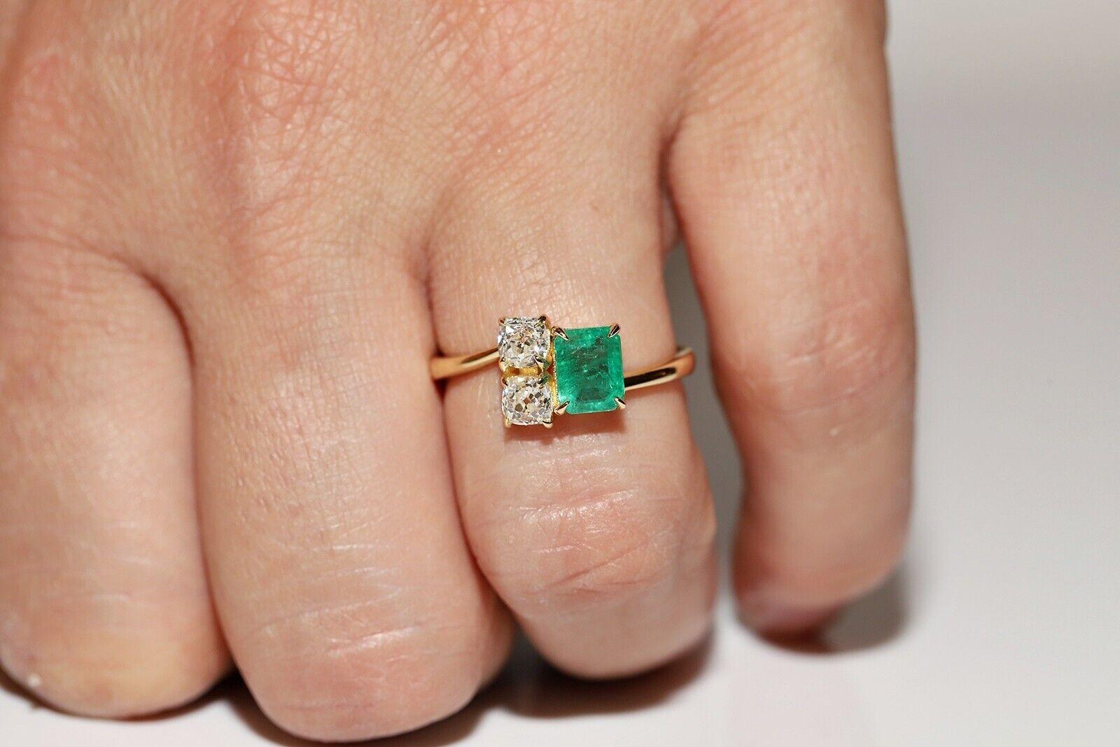 18 Karat Gold Neuer natürlicher Altschliff Diamant und Smaragd Dekorierter Ring mit Smaragd im Angebot 10
