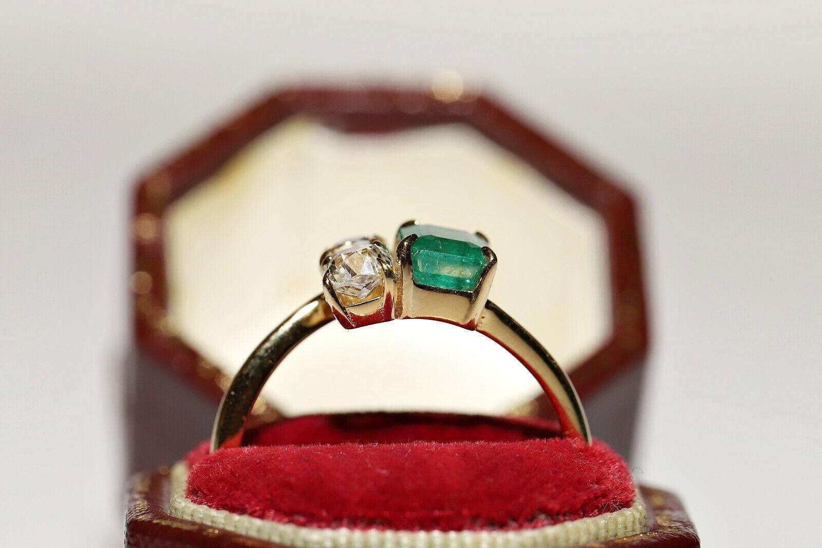Modern 18k Gold New Made Natural Old Cut Diamond And Emerald Decorated Ring  For Sale