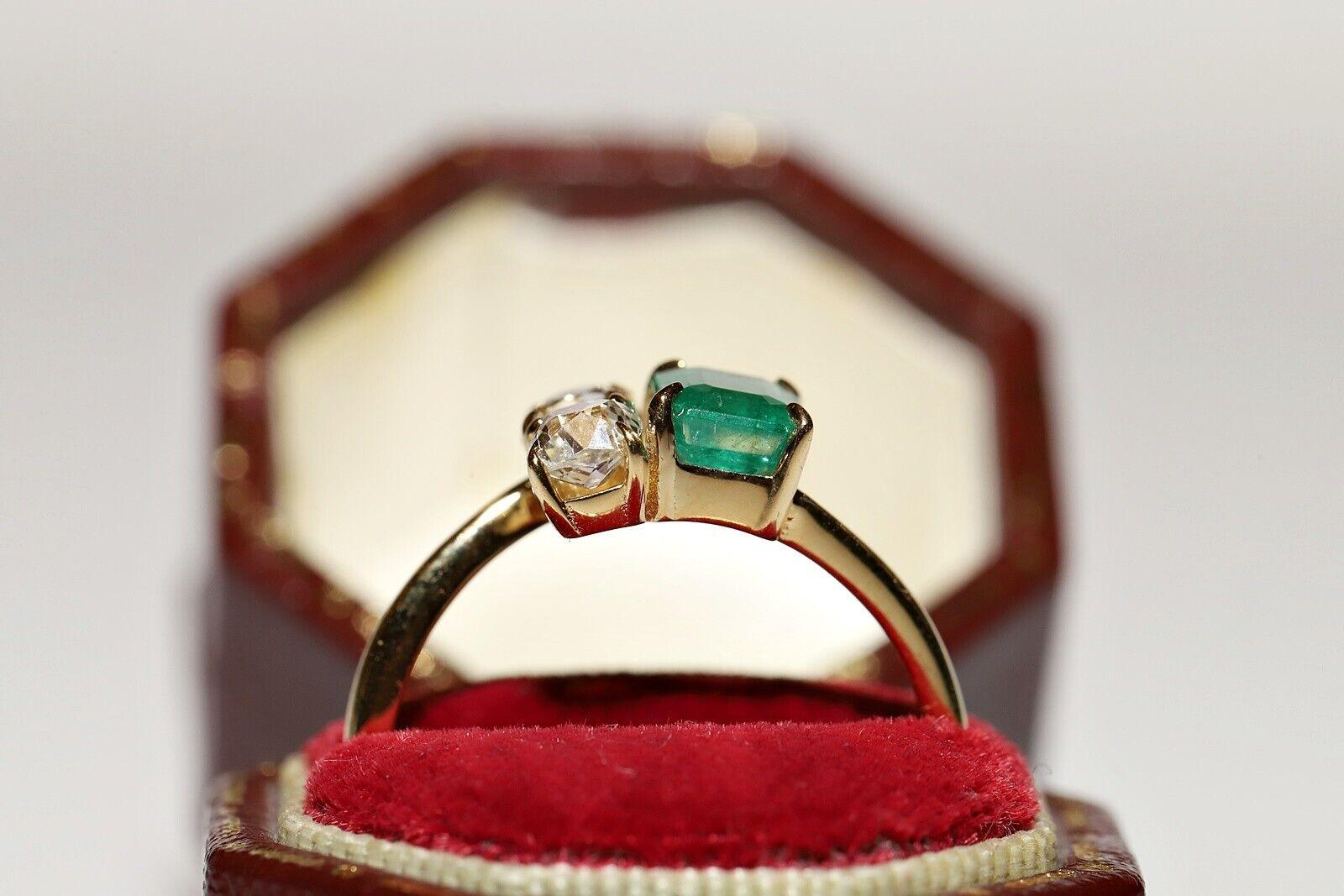 18 Karat Gold Neuer natürlicher Altschliff Diamant und Smaragd Dekorierter Ring mit Smaragd (Moderne) im Angebot