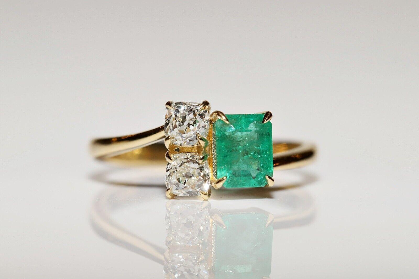 18k Gold New Made Natural Old Cut Diamond And Emerald Decorated Ring  In New Condition For Sale In Fatih/İstanbul, 34
