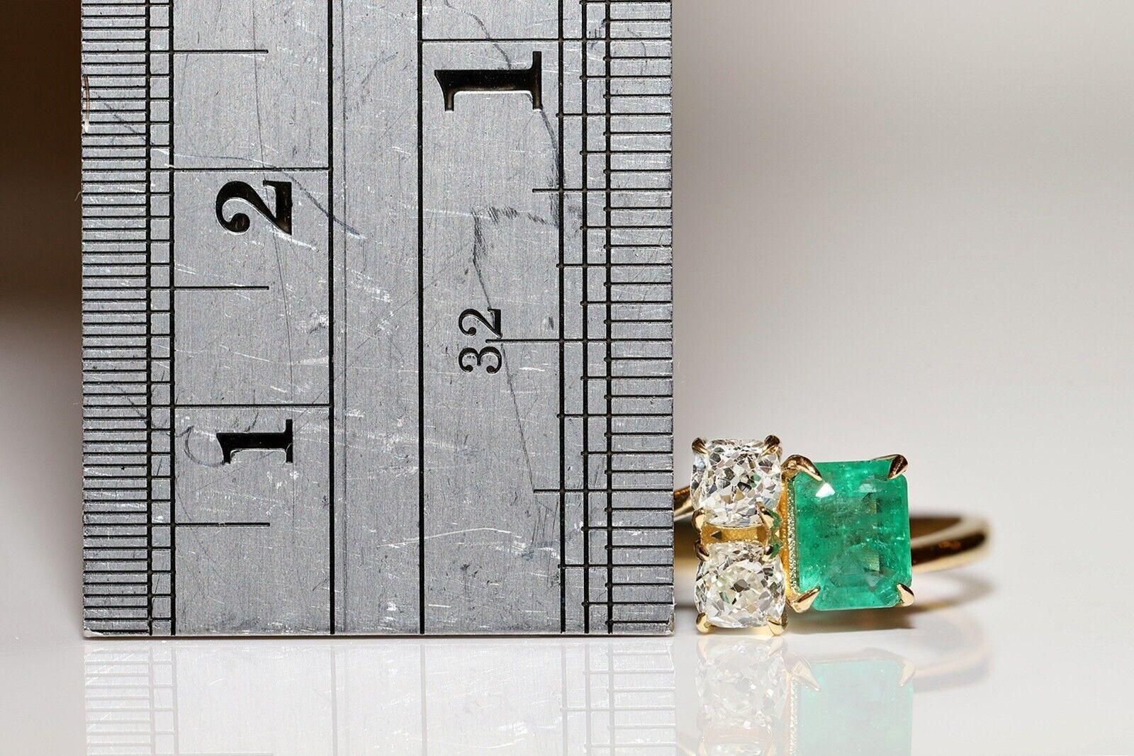 18 Karat Gold Neuer natürlicher Altschliff Diamant und Smaragd Dekorierter Ring mit Smaragd Damen im Angebot