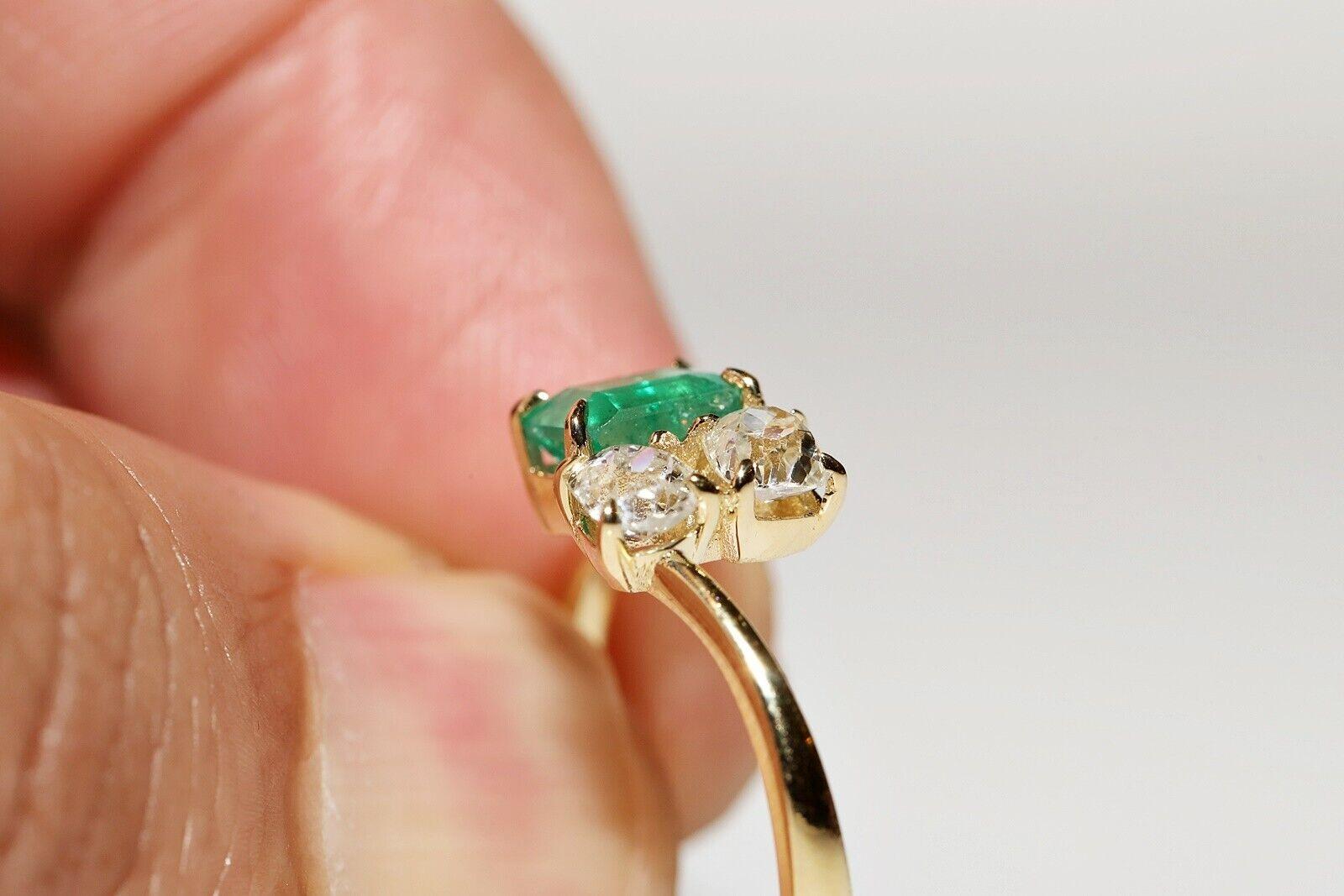 18 Karat Gold Neuer natürlicher Altschliff Diamant und Smaragd Dekorierter Ring mit Smaragd  im Angebot 1