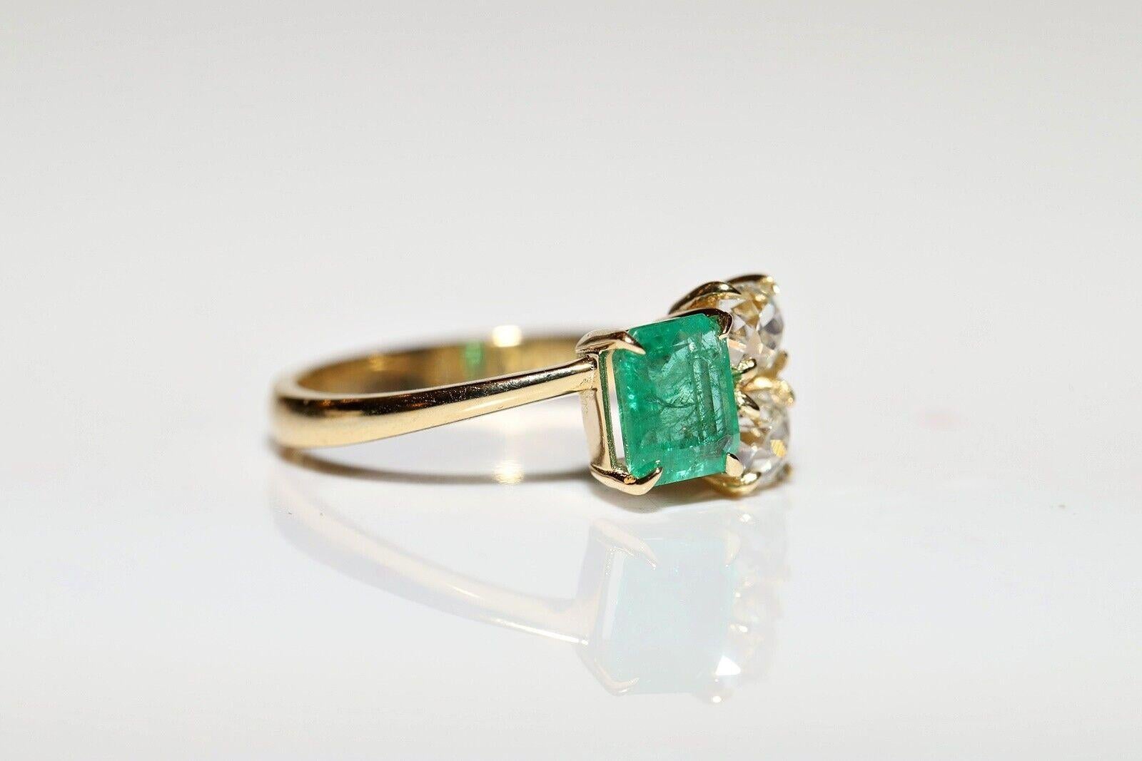 18 Karat Gold Neuer natürlicher Altschliff Diamant und Smaragd Dekorierter Ring mit Smaragd im Angebot 3