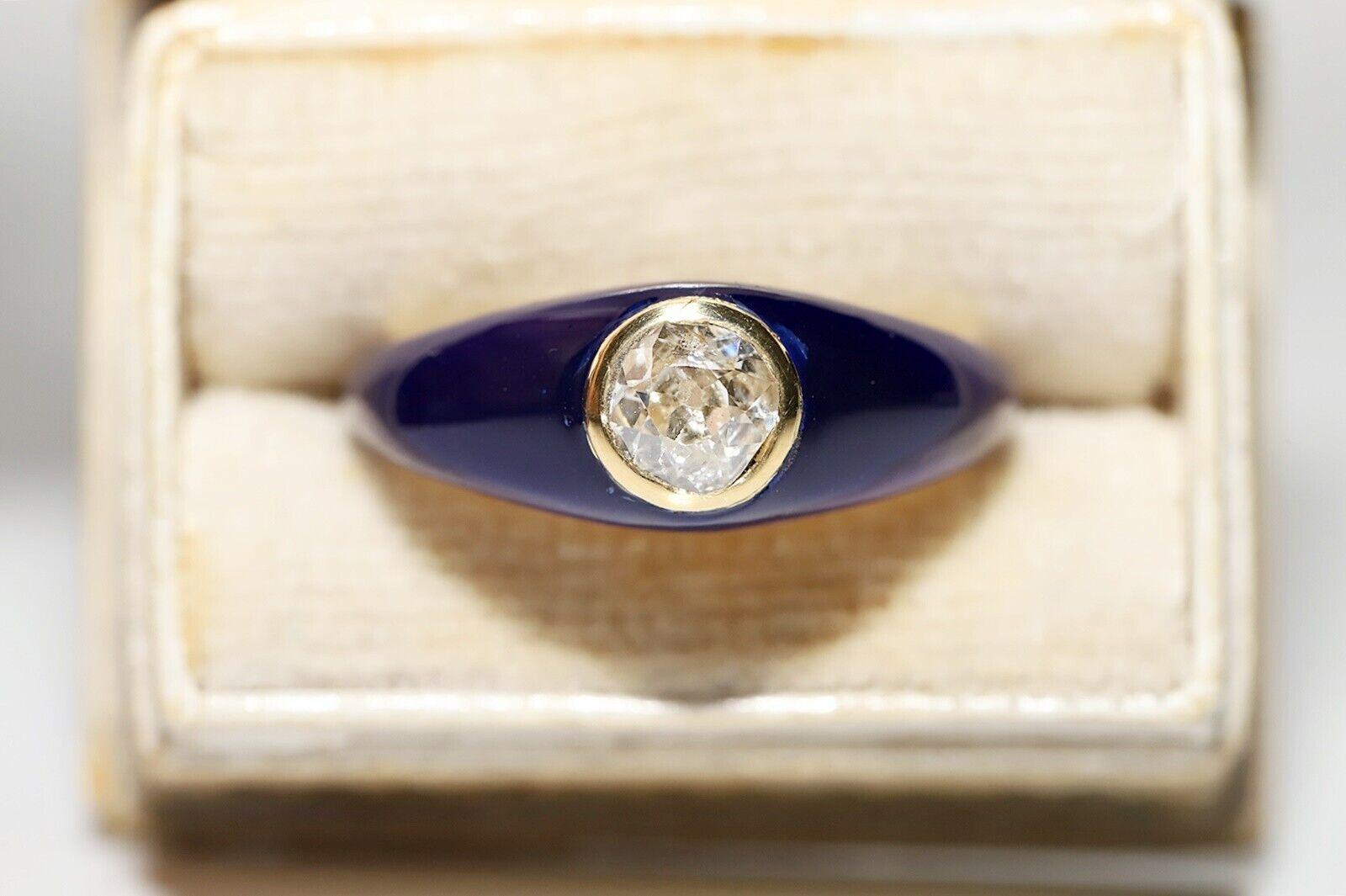 18k Gold New Made Natural Old Cut Diamond Decorated Solitaire Ring For Sale 7