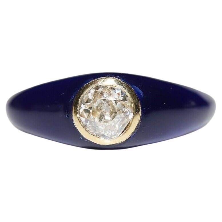 18k Gold New Made Natural Old Cut Diamond Decorated Solitaire Ring For Sale