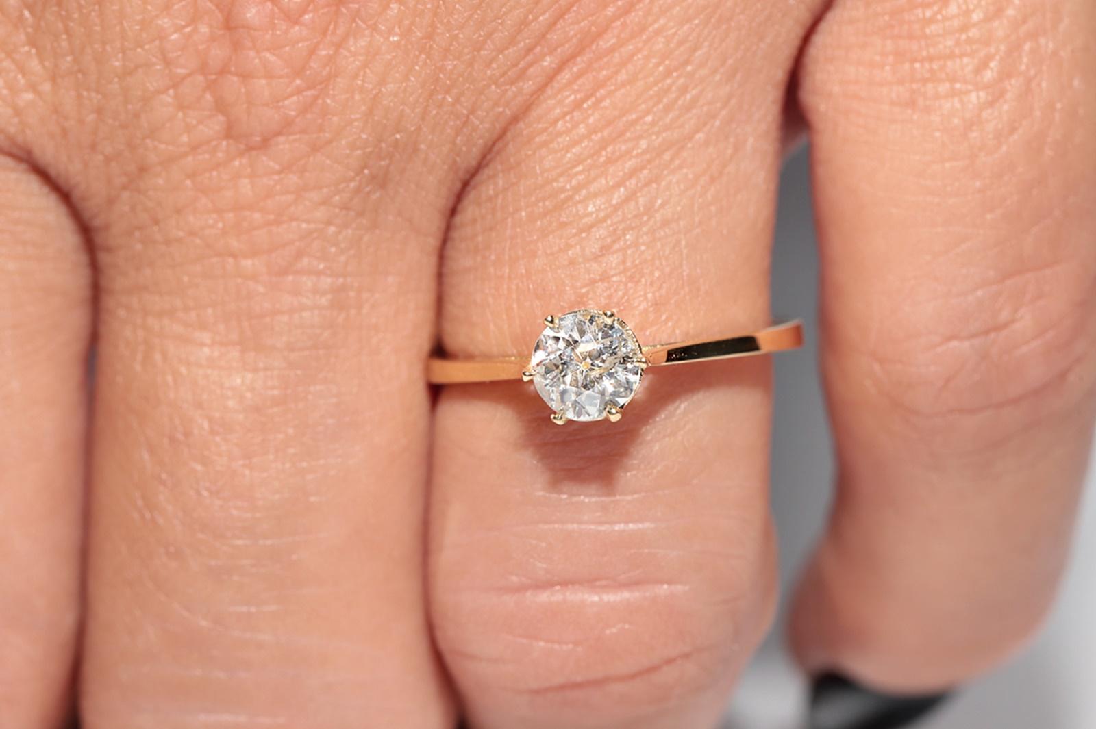 18k Gold New Made Natural Old Cut Diamond Decorated Solitaire Wedding Ring For Sale 4