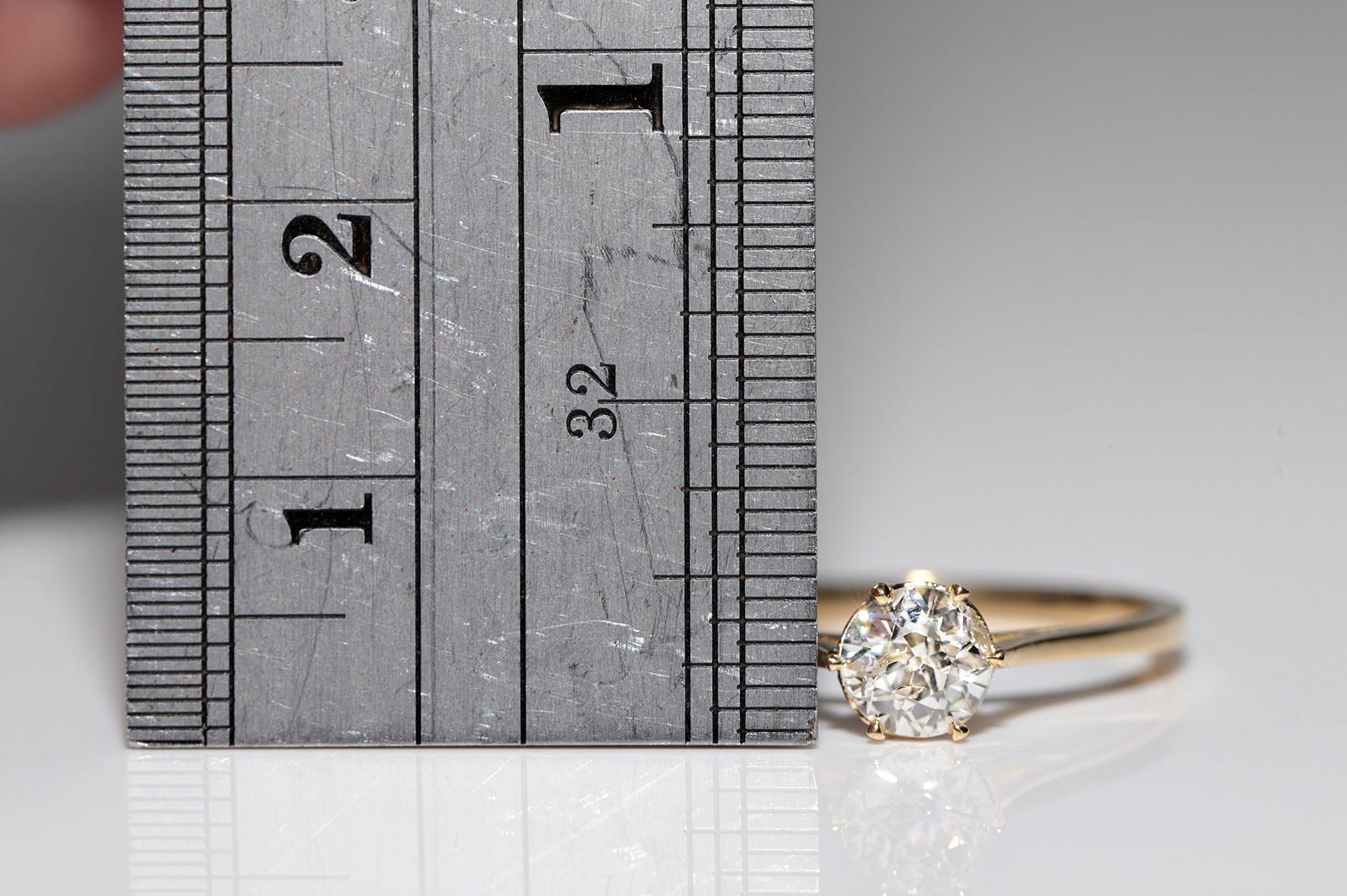 Old Mine Cut 18k Gold New Made Natural Old Cut Diamond Decorated Solitaire Wedding Ring For Sale