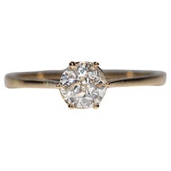 18k Gold New Made Natural Old Cut Diamond Decorated Solitaire Wedding Ring