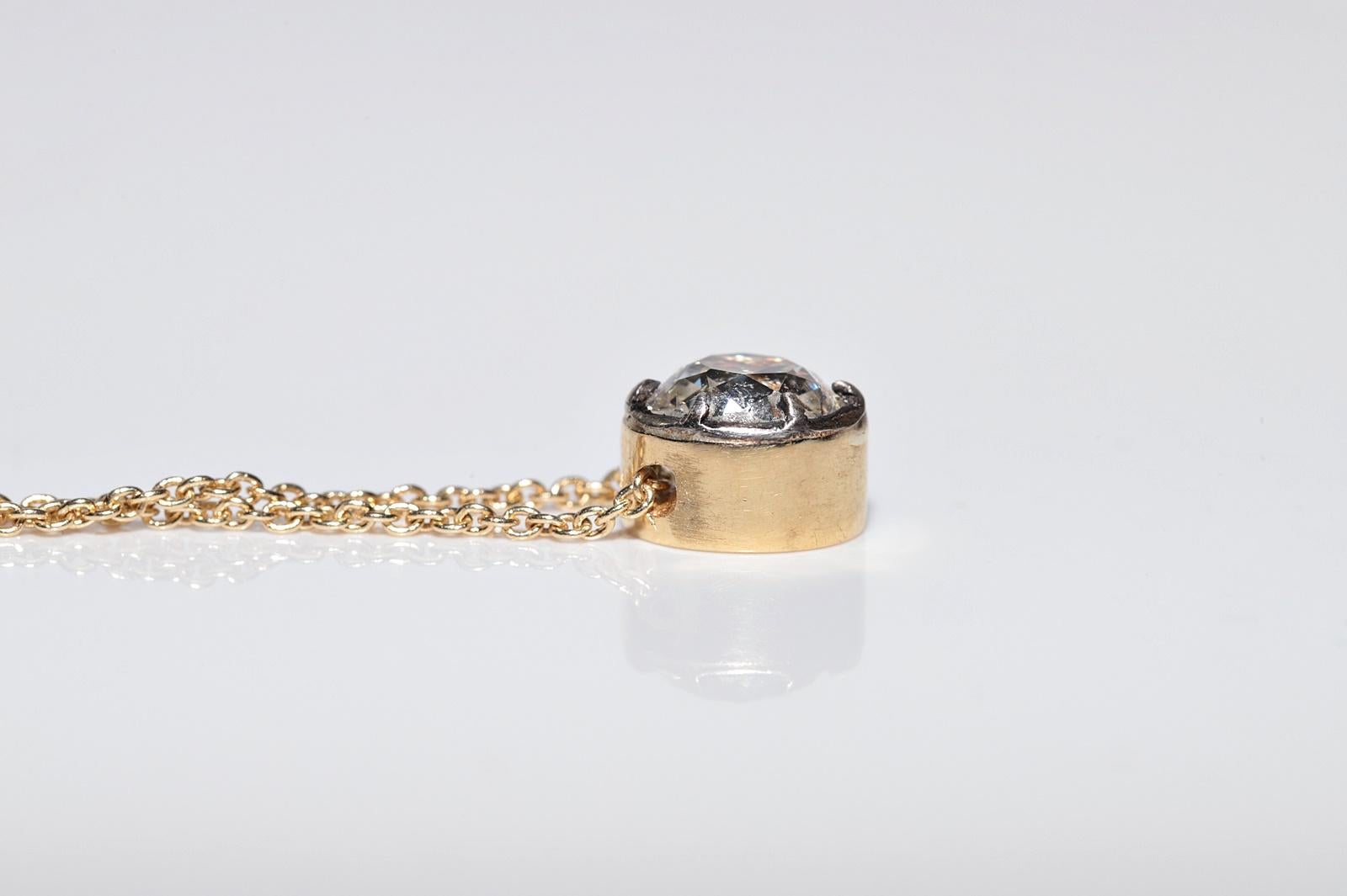 Collier solitaire en or 18 carats de fabrication naturelle avec diamants taille ancienne en vente 4