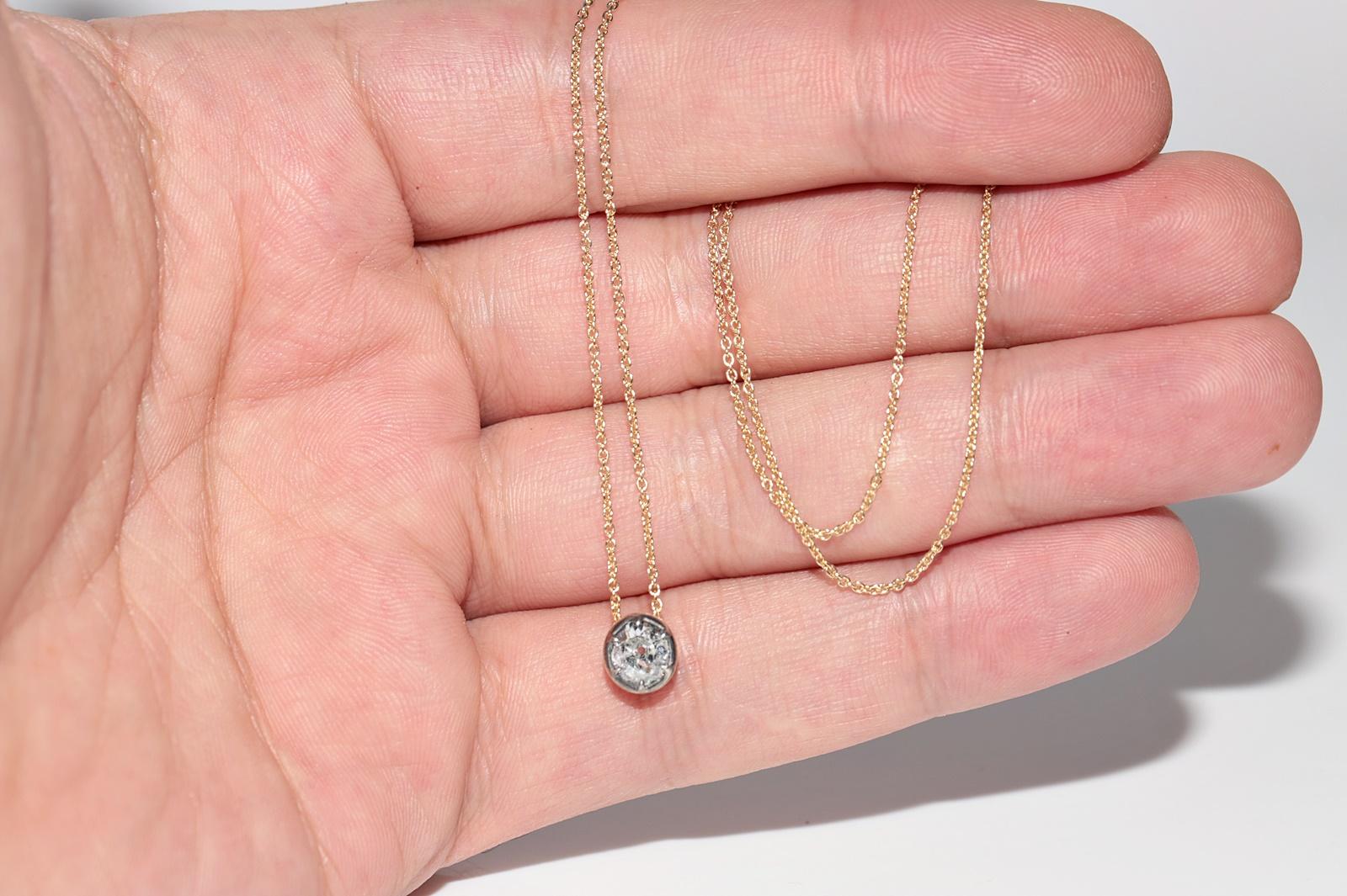 Collier solitaire en or 18 carats de fabrication naturelle avec diamants taille ancienne en vente 4