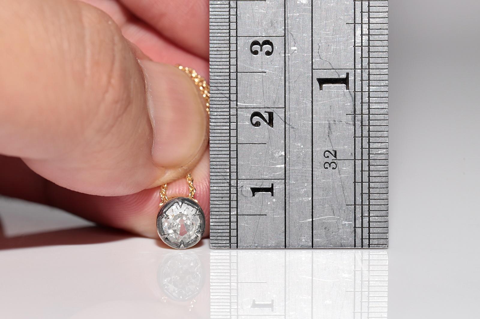 18k Gold New Made Natural Old Cut Diamond Pendant Solitaire Necklace For Sale 7